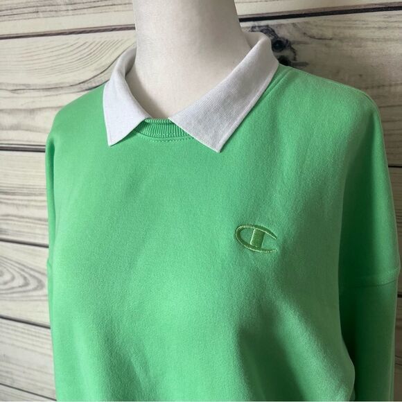 Champion Lime Green Vintage Inspired Collared Crewneck Sweatshirt - Picture 2 of 11